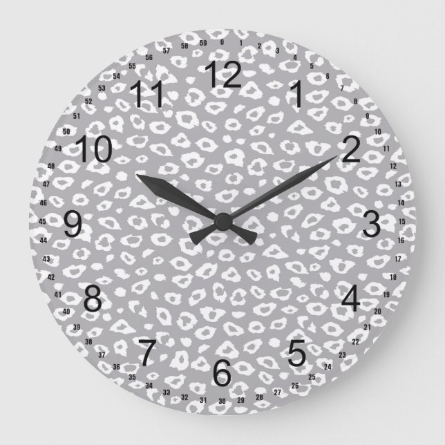 Grey and White Leopard Print Large Clock (Front)