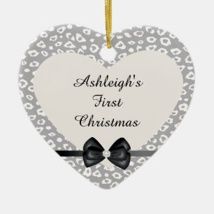 Grey and White Leopard Print with Bow Ceramic Tree Decoration