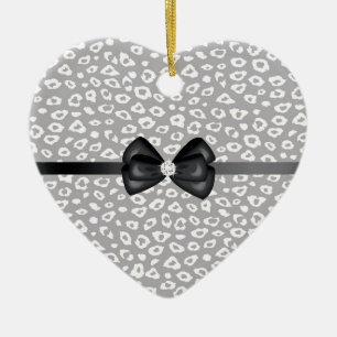 Grey and White Leopard Print with Bow Ceramic Tree Decoration