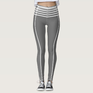 Grey and White Lines Pattern Futuristic Athletic Leggings