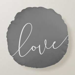 Grey and White Love Minimalist Round Cushion