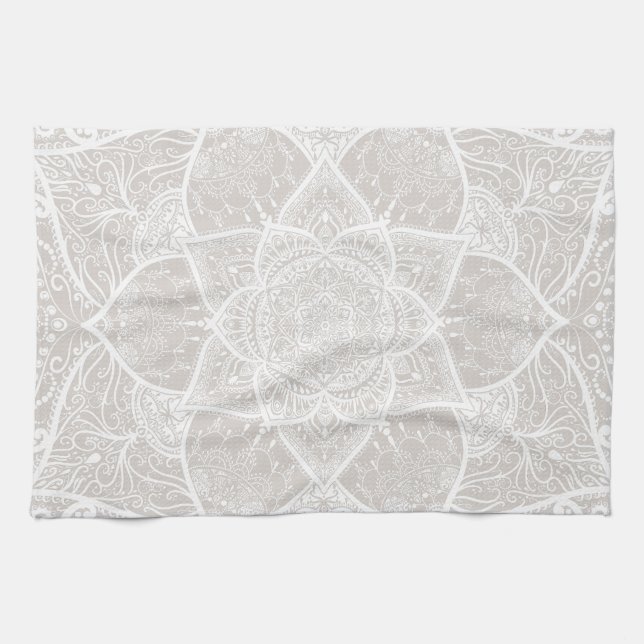 Grey and White Mandala - Loergann in Lynx Tea Towel (Horizontal)
