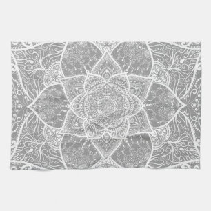 Grey and White Mandala - Loergann in Stone Tea Towel