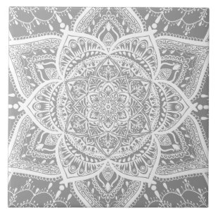 Grey and White Mandala - Loergann in Stone Tile