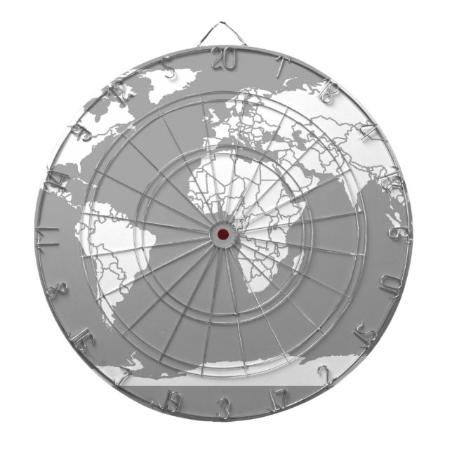 Grey and White Map of the World Dartboard (Front)