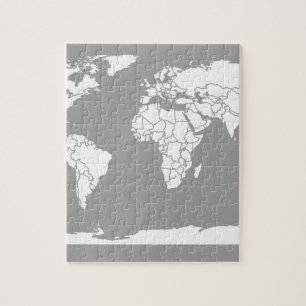 Grey and White Map of the World Jigsaw Puzzle