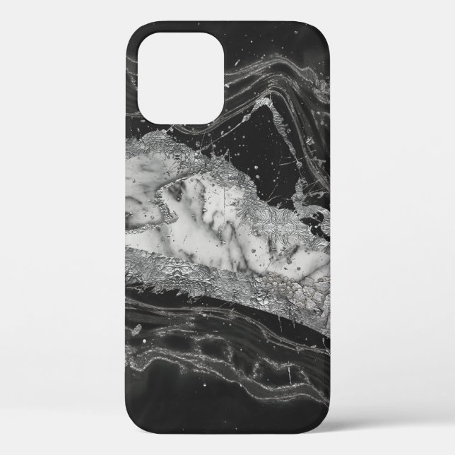 Grey and white marble and silver abstract Case-Mate iPhone case (Back)