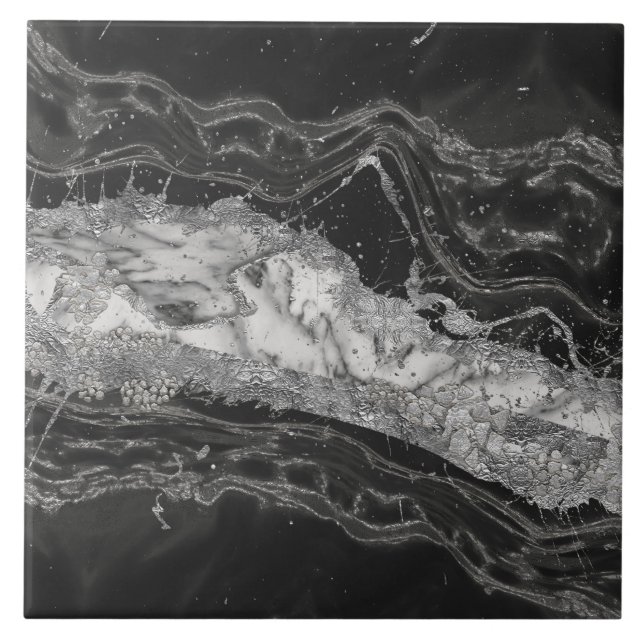 Grey and white marble and silver abstract tile (Front)