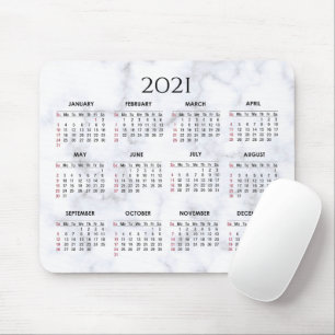 Grey and White Marble   Custom 2021 Calendar Mouse Mat