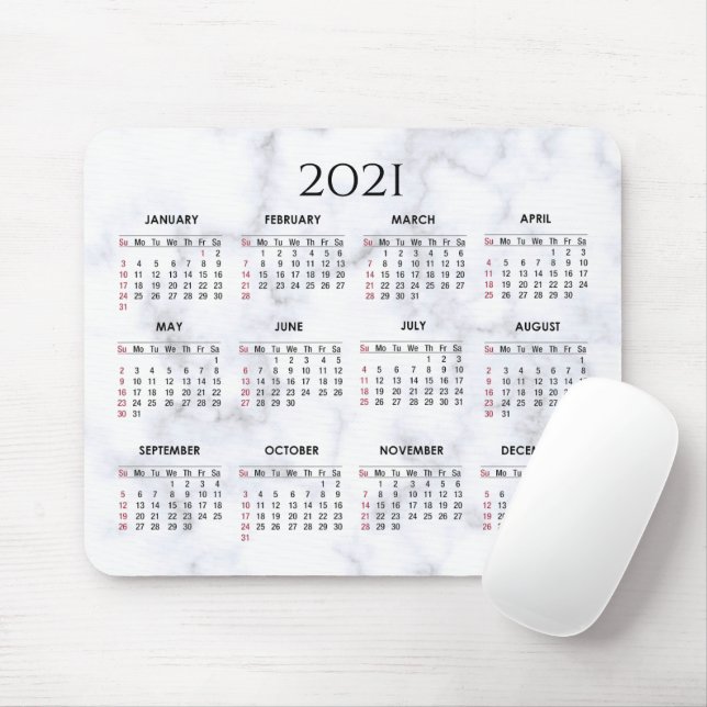 Grey and White Marble | Custom 2021 Calendar Mouse Mat (With Mouse)