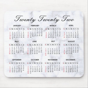 Grey and White Marble   Custom 2022 Calendar Mouse Mat