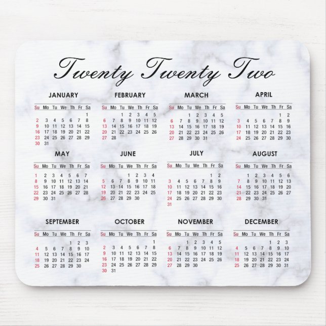 Grey and White Marble | Custom 2022 Calendar Mouse Mat (Front)