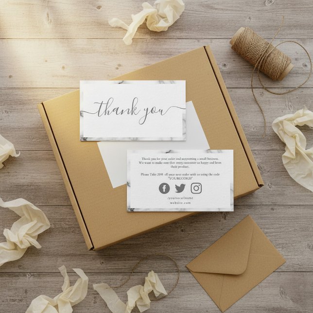 Grey and white marble effect, customer thank you e enclosure card (Gray and white marble effect, customer thank you enclosure card.)
