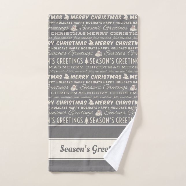 Grey and White Merry Christmas Retro Typography Bath Towel Set (Hand Towel)