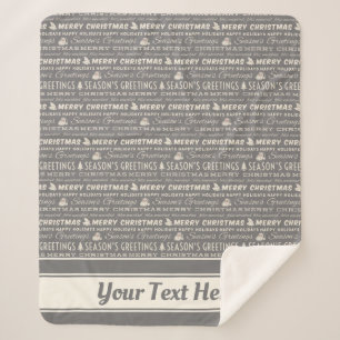 Grey and White Merry Christmas Retro Typography Sherpa Blanket