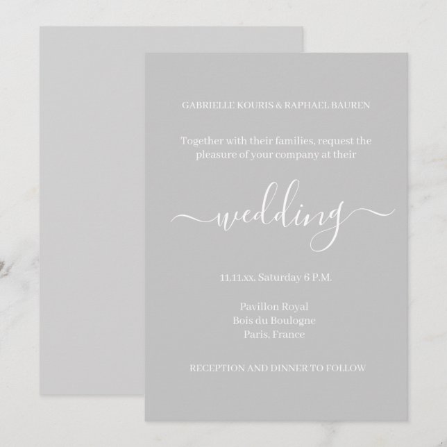 Grey and White Minimalist Elegant Wedding Invitation (Front/Back)