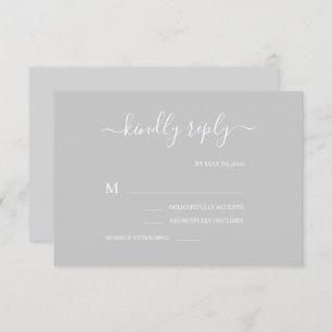 Grey and White Minimalist Elegant Wedding RSVP Invitation