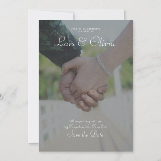 Grey and White Minimalist Paper texture Wedding Invitation (Front)