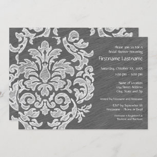 Grey and White Modern Damask Bridal Shower Party Invitation