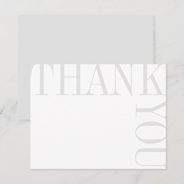 Grey and White Modern Large Text Thank You Note Card (Front/Back)