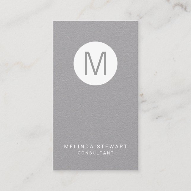 Grey and White Modern Minimalist Monogram Business Card (Front)