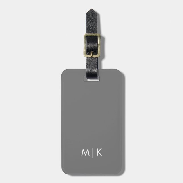 Grey and White | Modern Monogram Luggage Tag (Front Vertical)