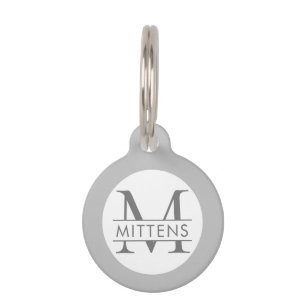 Grey and White Monochrome Monogram Cat or Dog Pet Tag