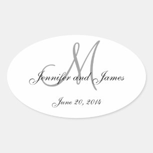 Grey and White Monogram Oval Wedding Labels