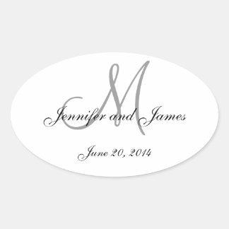 Grey and White Monogram Oval Wedding Labels