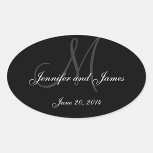 Grey and White Monogram Oval Wedding Wine Labels