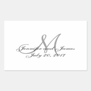 Grey and White Monogram Rectangle Wedding Labels