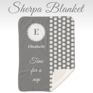 Grey and white monogram time for a nap sherpa blanket