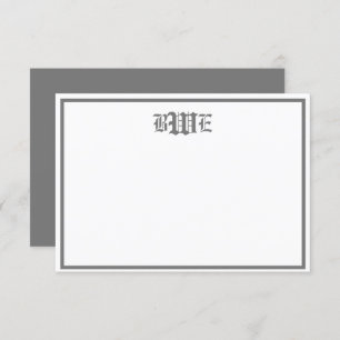 Grey and White Monogrammed Flat Note Card