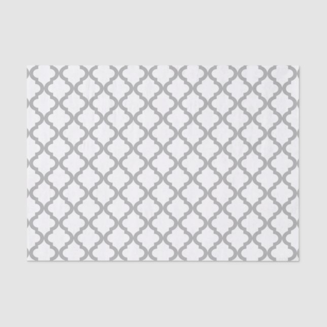 Grey and White Moroccan Quatrefoil Pattern Tissue Paper (Front)