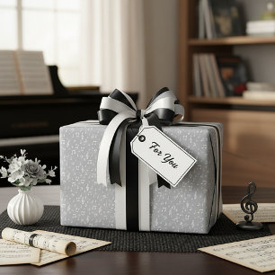 Grey and white Music symbols, custom background  Wrapping Paper