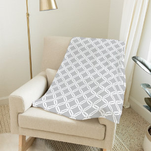 Grey and White Octagon Link Geometric Pattern Fleece Blanket