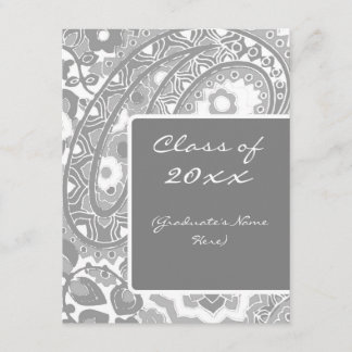Grey and White Paisley Graduation Announcement