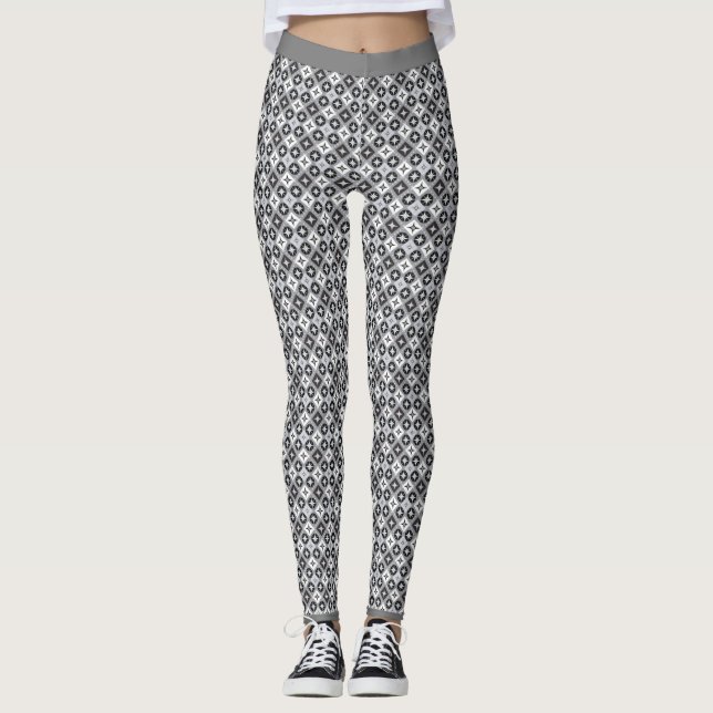Grey and White Pattern  Leggings (Front)