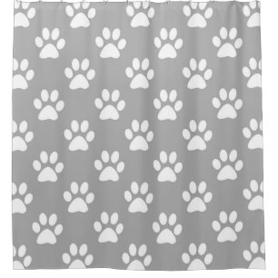 Grey and white paws pattern shower curtain