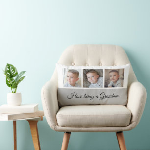 Grey and white photo collage for Grandma Lumbar Cushion