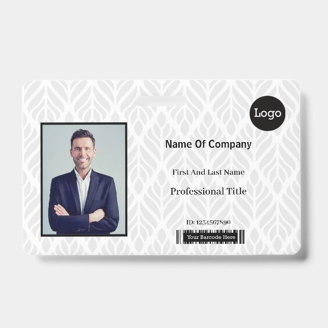 Grey And White Photo Identification ID Badge (Front)