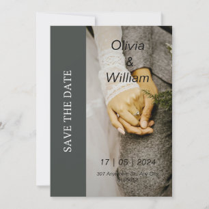 Grey and White Photo Simple Save the Date Wedding Invitation