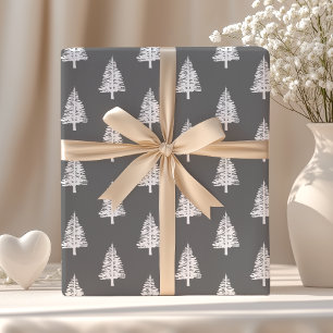 Grey and White Pine Trees Christmas Wrapping Paper