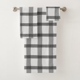 Grey and White Plaid Bath Towel Set