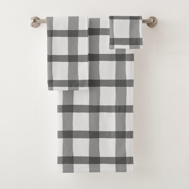 Grey and White Plaid Bath Towel Set (Insitu)
