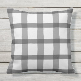 Grey and White Plaid Cushion