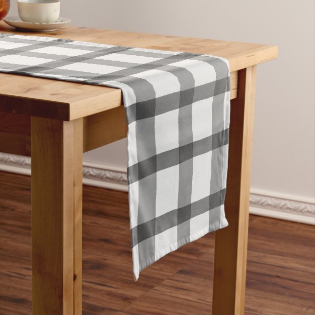Grey and White Plaid Long Table Runner (In Situ)