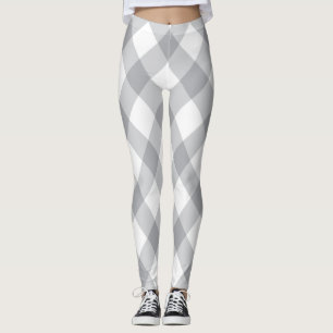 Grey and White Plaid Pattern Christmas Leggings