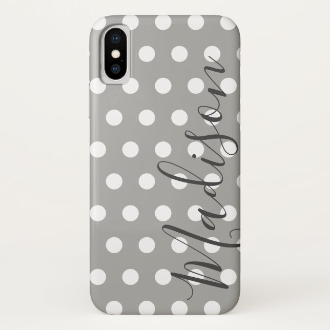 Grey and White Polka Dot  Personalised Name Case-Mate iPhone Case (Back)