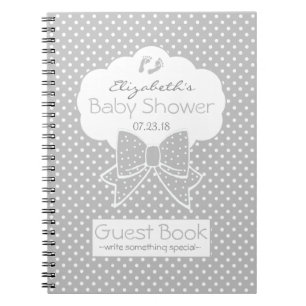 Grey and White Polka Dots Baby Shower Guest Book- Notebook